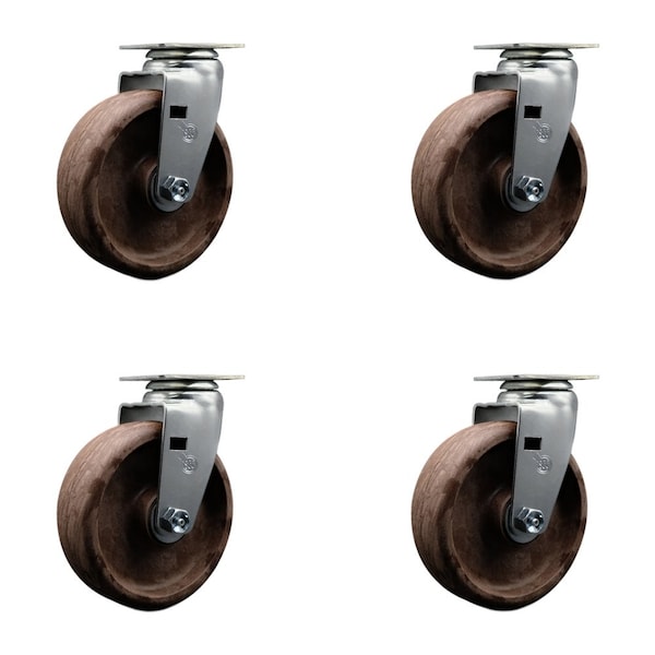 6'' High Temp Glass Filled Nylon Wheel Swivel Caster Set with Bronze Bearings, 4PK